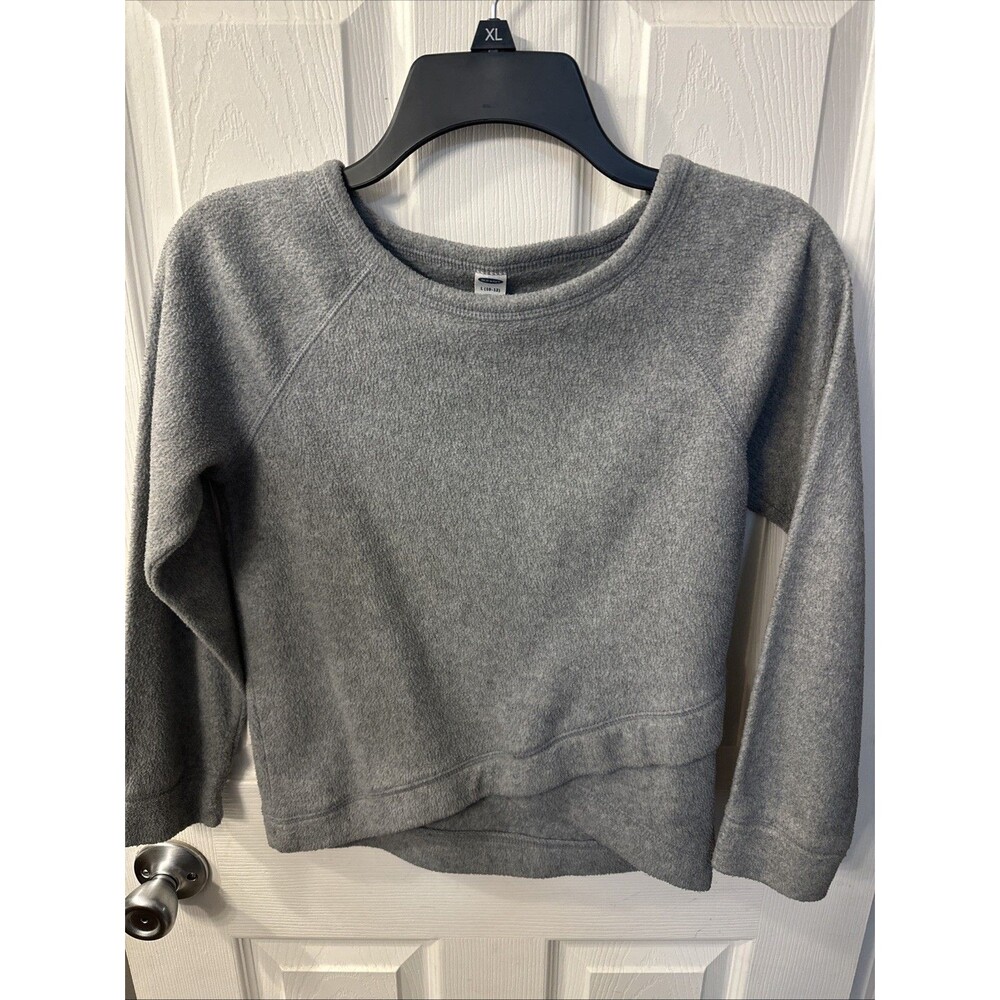 Old Navy Girls XL 14 Gray Fleece Sweatshirt Crossover Asymmetric Wrap Hem Top L